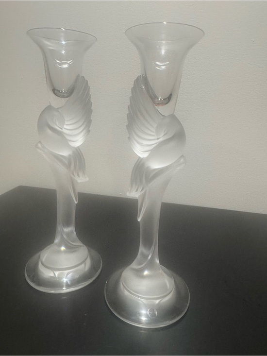 Faberge Other - Igor Carl Faberge Snow Dove Crystal Candlesticks Pair Signed France 9”